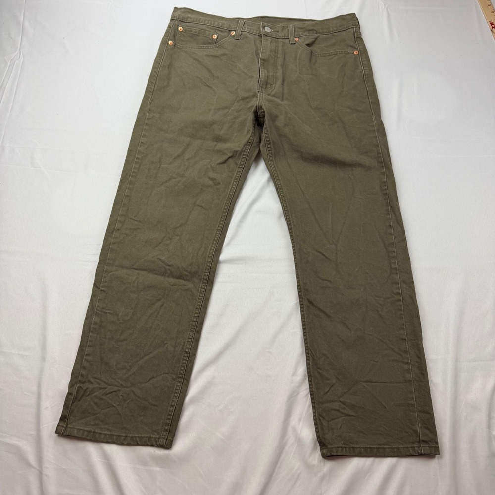 Levi's 505 Regular Fit Pants Men 36x29 Olive Green Straight Leg Cotton Blend